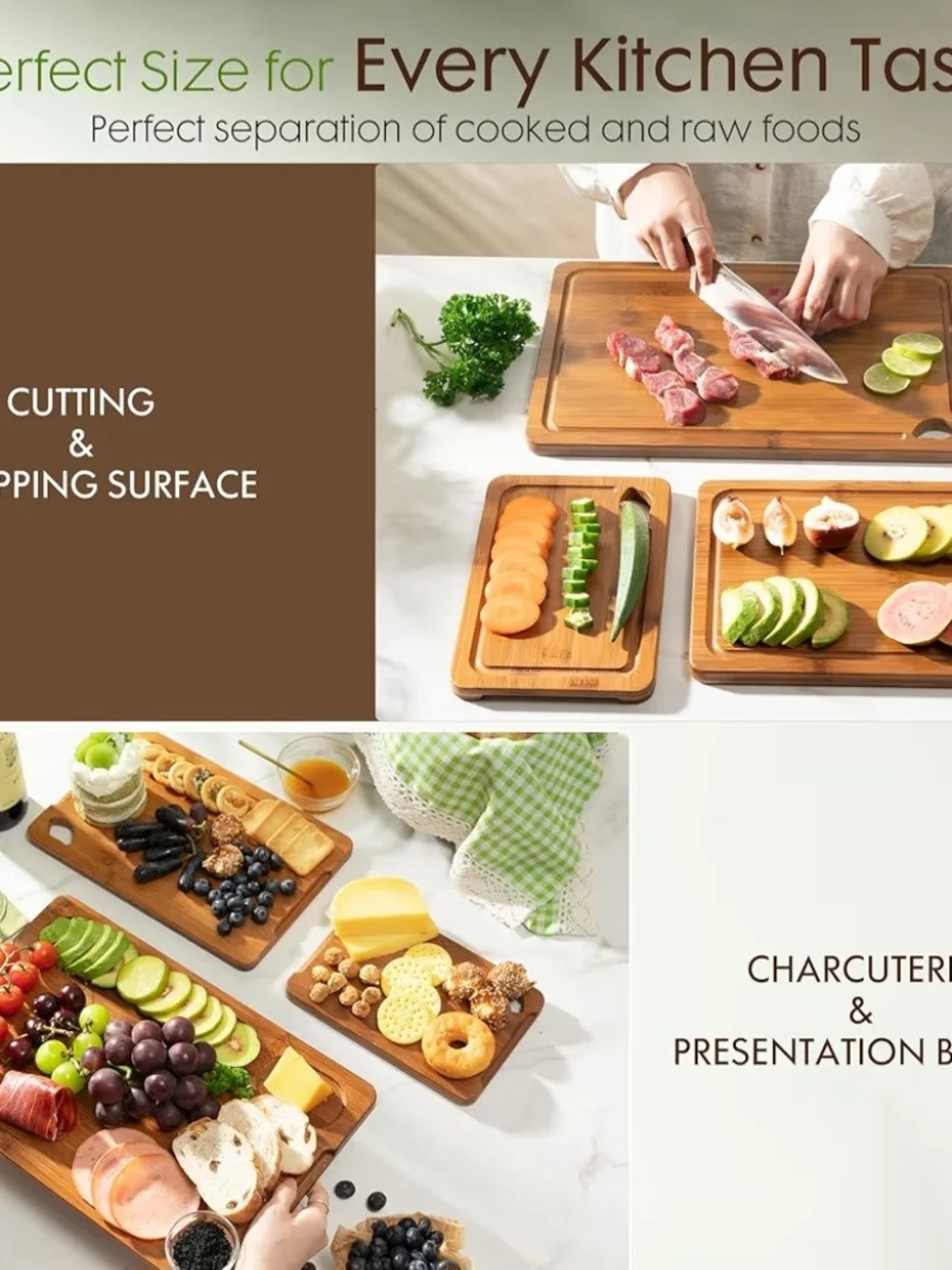 Bamboo Cutting Board Set in Natural Brown - 3-Piece